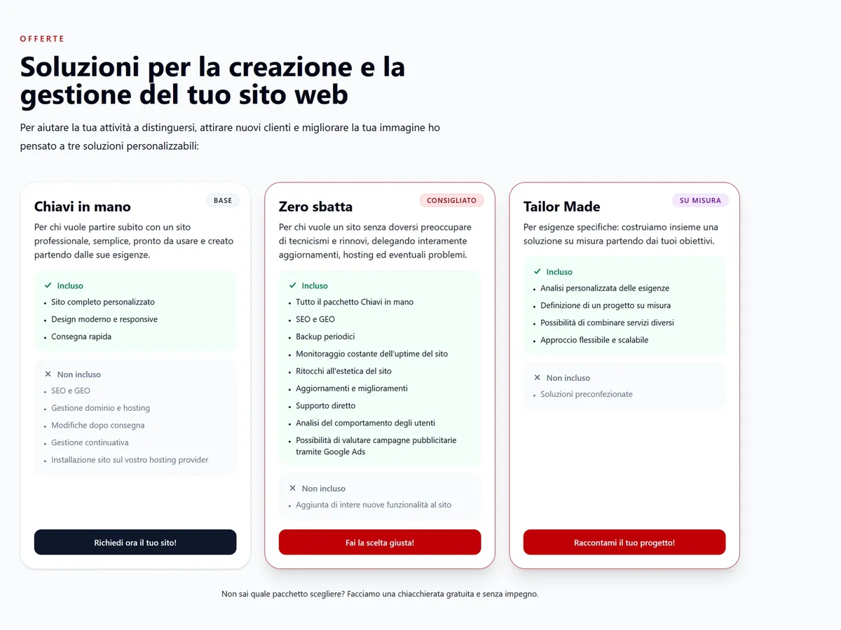 Sezione offerte del sito web giacomocontini.it